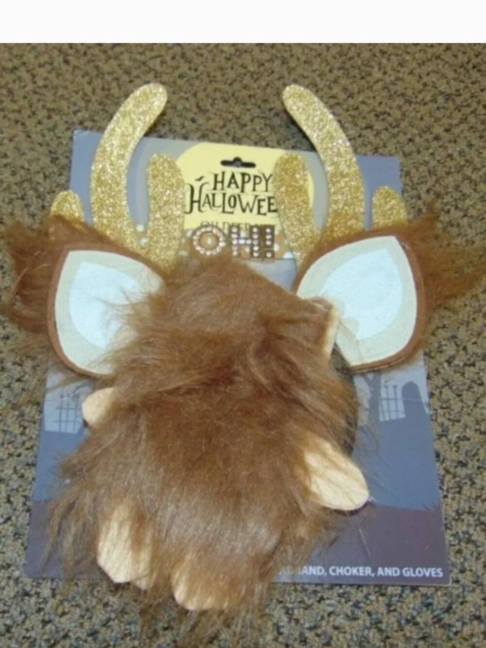 Reindeer Kit Headband Ears Horns Choker Gloves Halloween Costume Accessory 14+